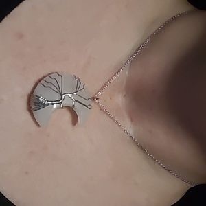 Tree Of Life Natural Whote Crystal Moon Pendant Reiki